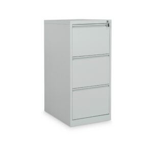 Hängeregisterschrank aus Metall Lichtgrau drei Ordnerhöhen zweibahnig mit Zylinderschloss